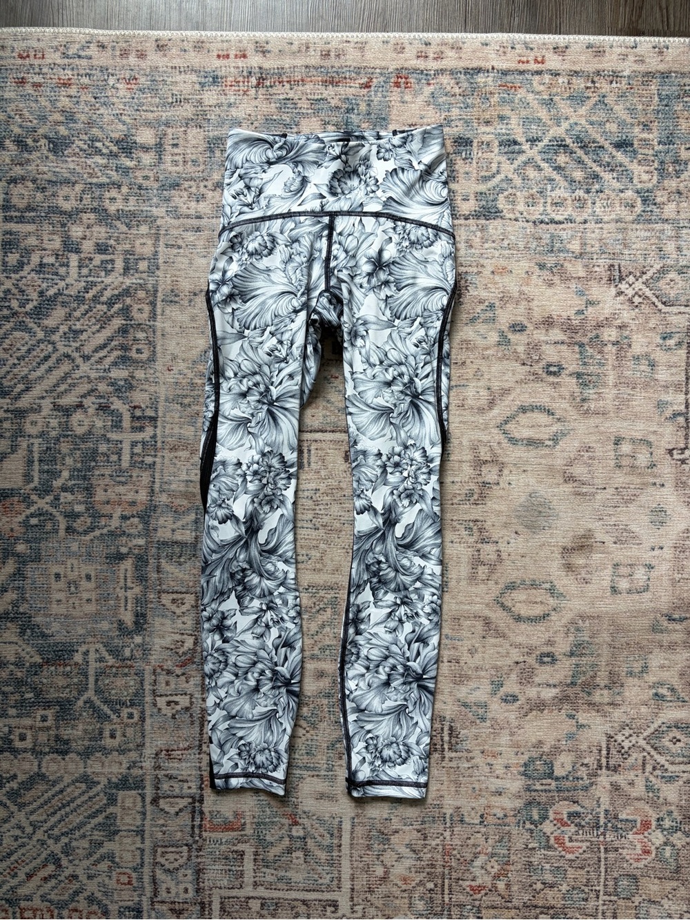 lululemon athletica Black & White Floral Leggings with Contrast Panels